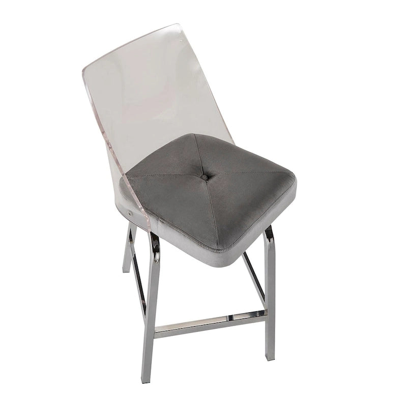 Tabourets pivotants en velours à hauteur de comptoir avec dossier en acrylique (lot de 2)