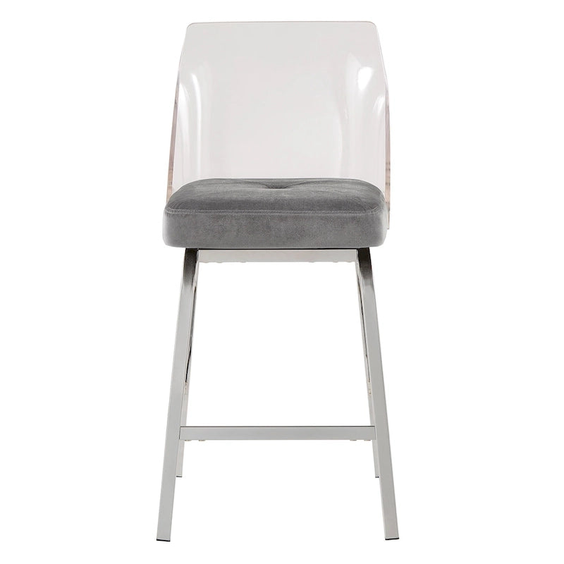 Tabourets pivotants en velours à hauteur de comptoir avec dossier en acrylique (lot de 2)