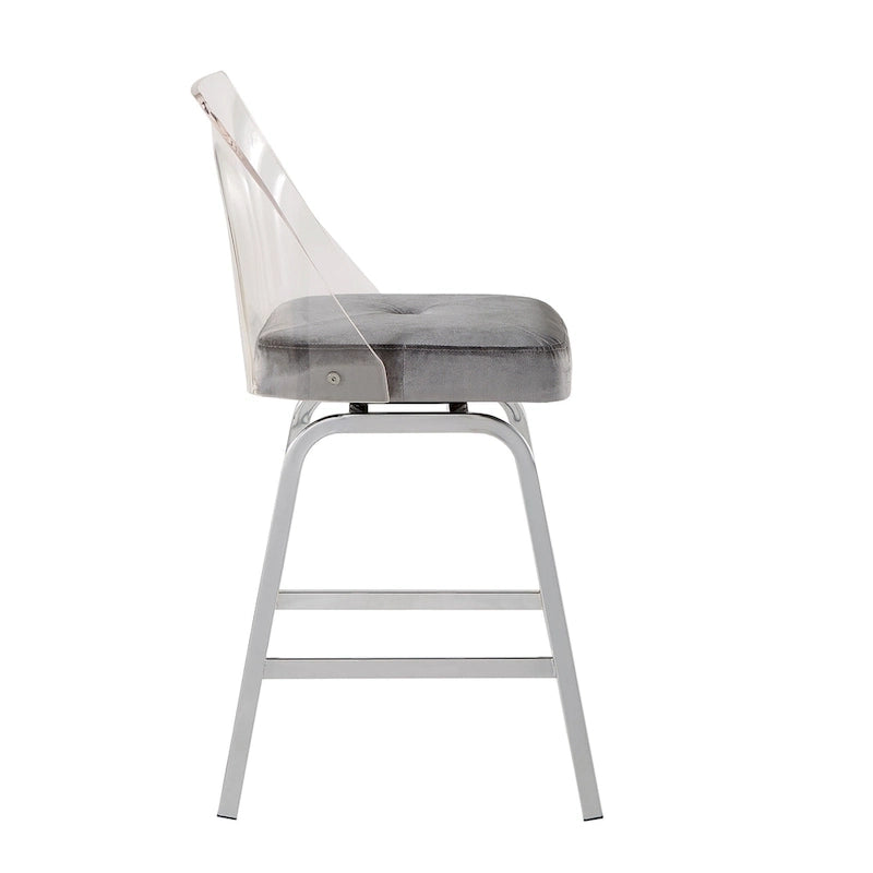 Tabourets pivotants en velours à hauteur de comptoir avec dossier en acrylique (lot de 2)