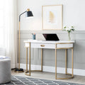 Bureau et coiffeuse contemporains à pieds ovales en métal avec miroir et tablette à clavier escamotable
