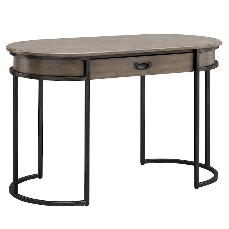 Bureau et coiffeuse contemporains à pieds ovales en métal avec miroir et tablette à clavier escamotable