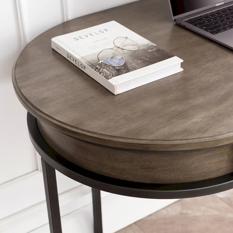 Bureau et coiffeuse contemporains à pieds ovales en métal avec miroir et tablette à clavier escamotable