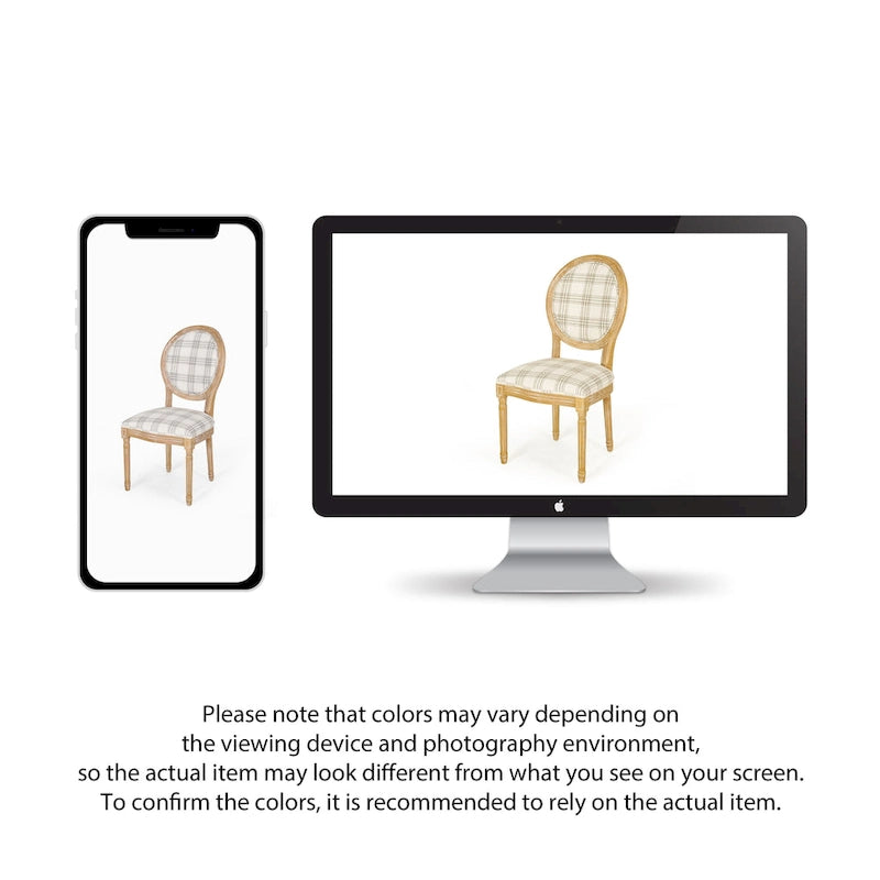 Lot de 2 chaises de salle à manger capitonnées de style campagnard français, avec dossier rond et pieds cannelés