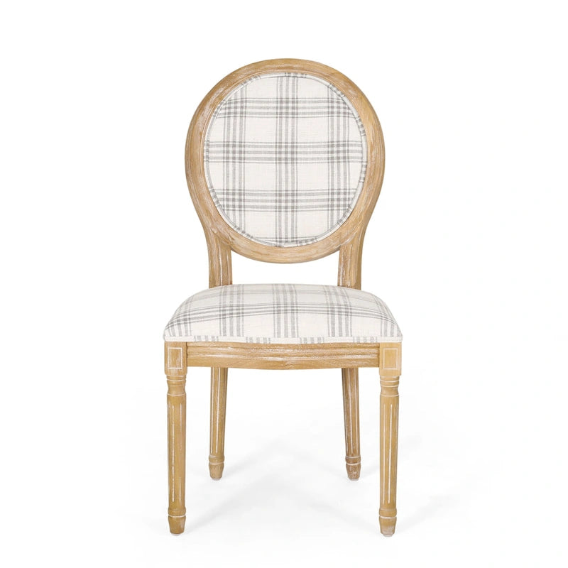 Lot de 2 chaises de salle à manger capitonnées de style campagnard français, avec dossier rond et pieds cannelés