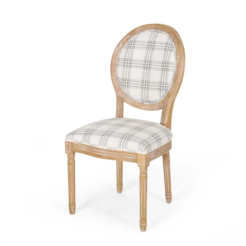 Lot de 2 chaises de salle à manger capitonnées de style campagnard français, avec dossier rond et pieds cannelés