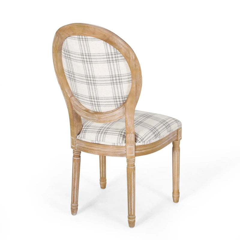 Lot de 2 chaises de salle à manger capitonnées de style campagnard français, avec dossier rond et pieds cannelés