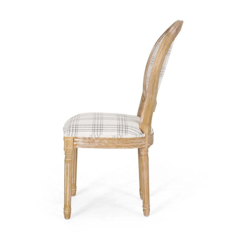 Lot de 2 chaises de salle à manger capitonnées de style campagnard français, avec dossier rond et pieds cannelés