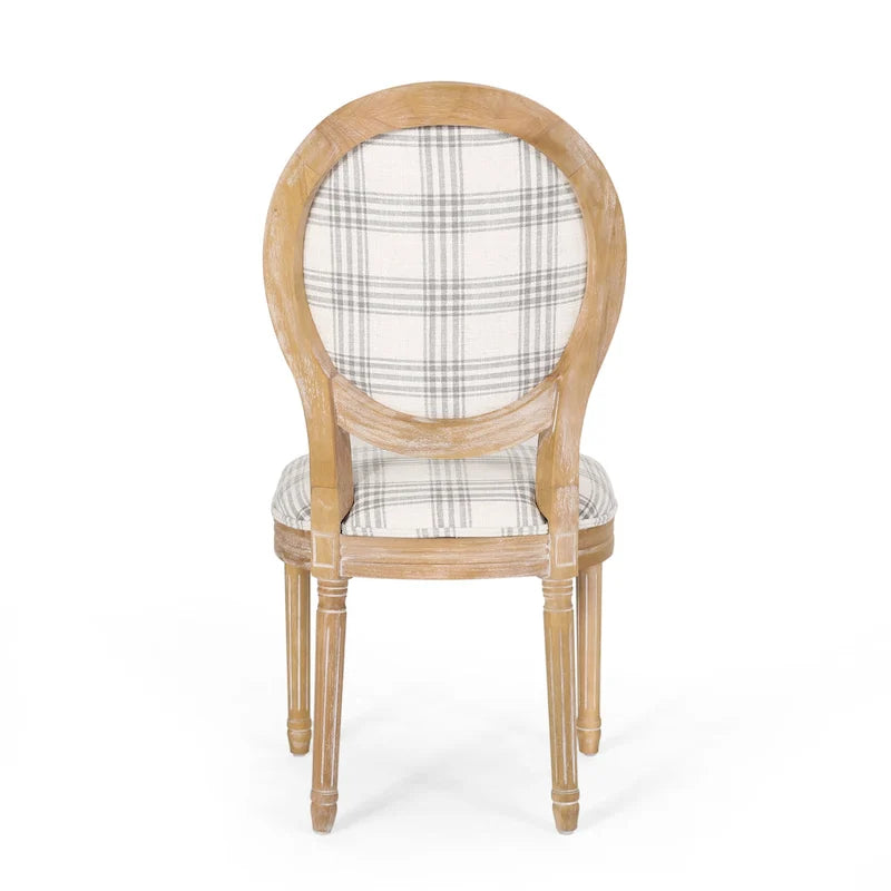 Lot de 2 chaises de salle à manger capitonnées de style campagnard français, avec dossier rond et pieds cannelés