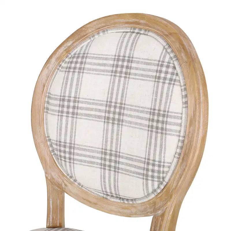 Lot de 2 chaises de salle à manger capitonnées de style campagnard français, avec dossier rond et pieds cannelés