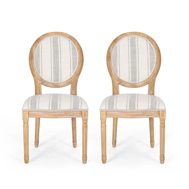 Lot de 2 chaises de salle à manger capitonnées de style campagnard français, avec dossier rond et pieds cannelés