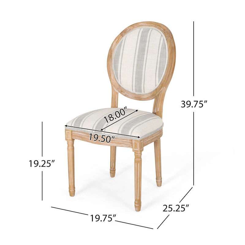 Lot de 2 chaises de salle à manger capitonnées de style campagnard français, avec dossier rond et pieds cannelés