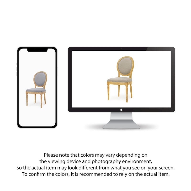 Lot de 2 chaises de salle à manger capitonnées de style campagnard français, avec dossier rond et pieds cannelés