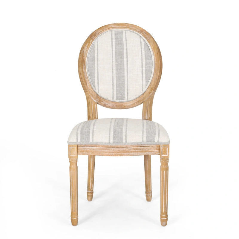 Lot de 2 chaises de salle à manger capitonnées de style campagnard français, avec dossier rond et pieds cannelés