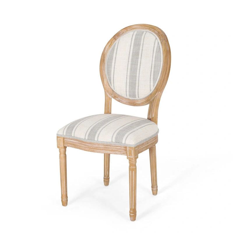 Lot de 2 chaises de salle à manger capitonnées de style campagnard français, avec dossier rond et pieds cannelés