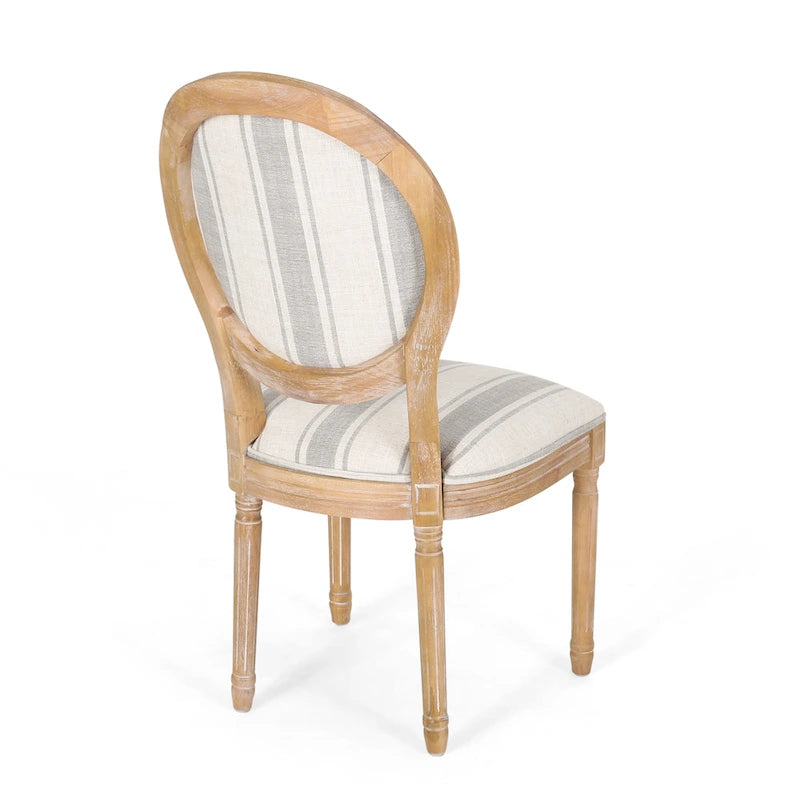 Lot de 2 chaises de salle à manger capitonnées de style campagnard français, avec dossier rond et pieds cannelés