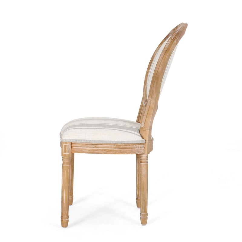 Lot de 2 chaises de salle à manger capitonnées de style campagnard français, avec dossier rond et pieds cannelés