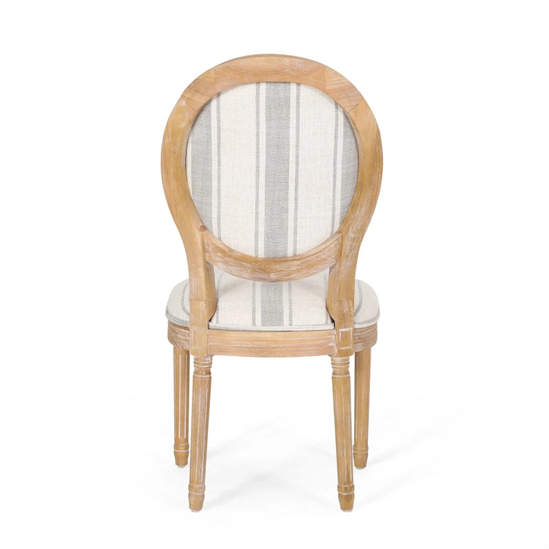 Lot de 2 chaises de salle à manger capitonnées de style campagnard français, avec dossier rond et pieds cannelés