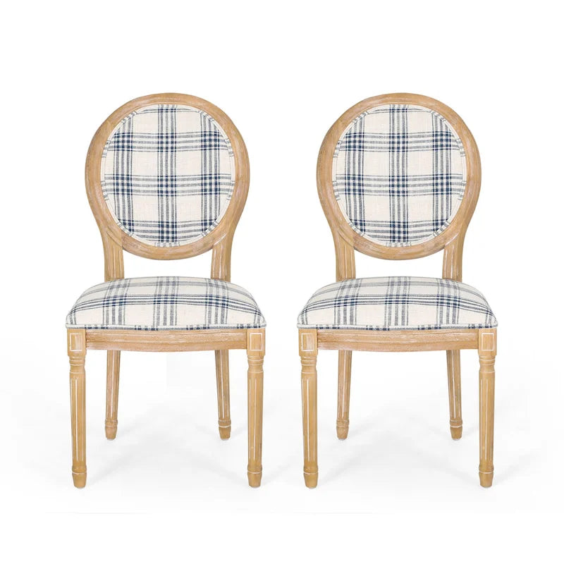 Lot de 2 chaises de salle à manger capitonnées de style campagnard français, avec dossier rond et pieds cannelés