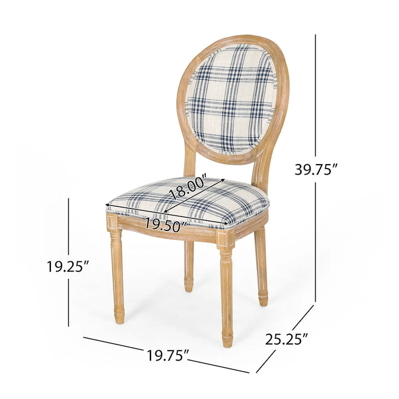 Lot de 2 chaises de salle à manger capitonnées de style campagnard français, avec dossier rond et pieds cannelés