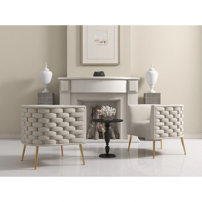Lot de 2 fauteuils d'appoint en velours capitonné style Mid-Century avec pieds dorés