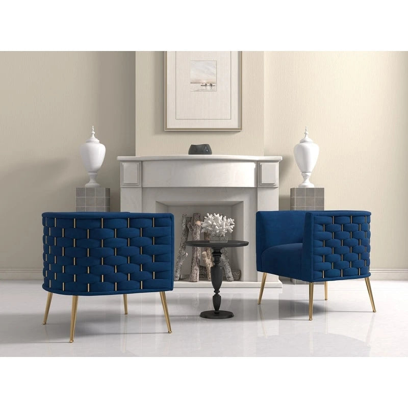 Lot de 2 fauteuils d'appoint en velours capitonné style Mid-Century avec pieds dorés