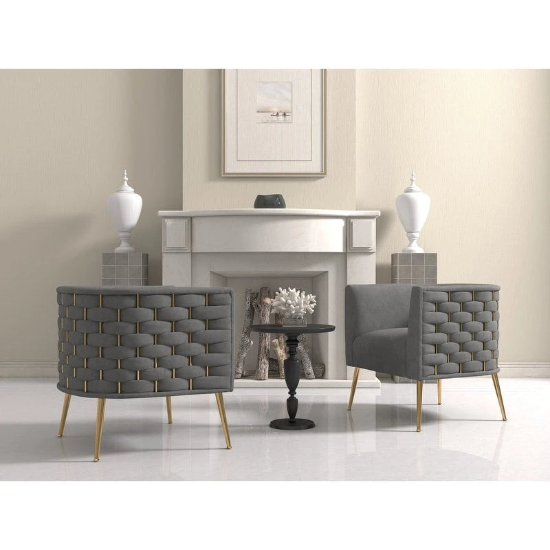Lot de 2 fauteuils d'appoint en velours capitonné style Mid-Century avec pieds dorés