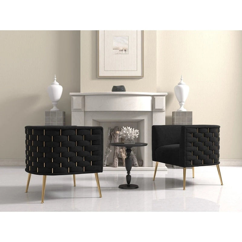 Lot de 2 fauteuils d'appoint en velours capitonné style Mid-Century avec pieds dorés