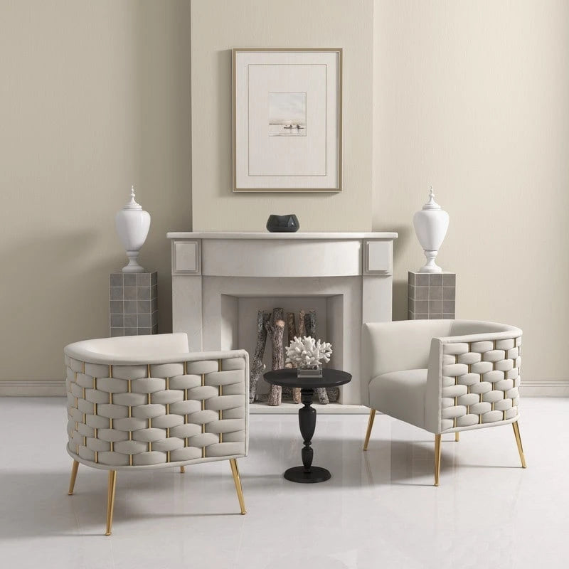 Lot de 2 fauteuils d'appoint en velours capitonné style Mid-Century avec pieds dorés