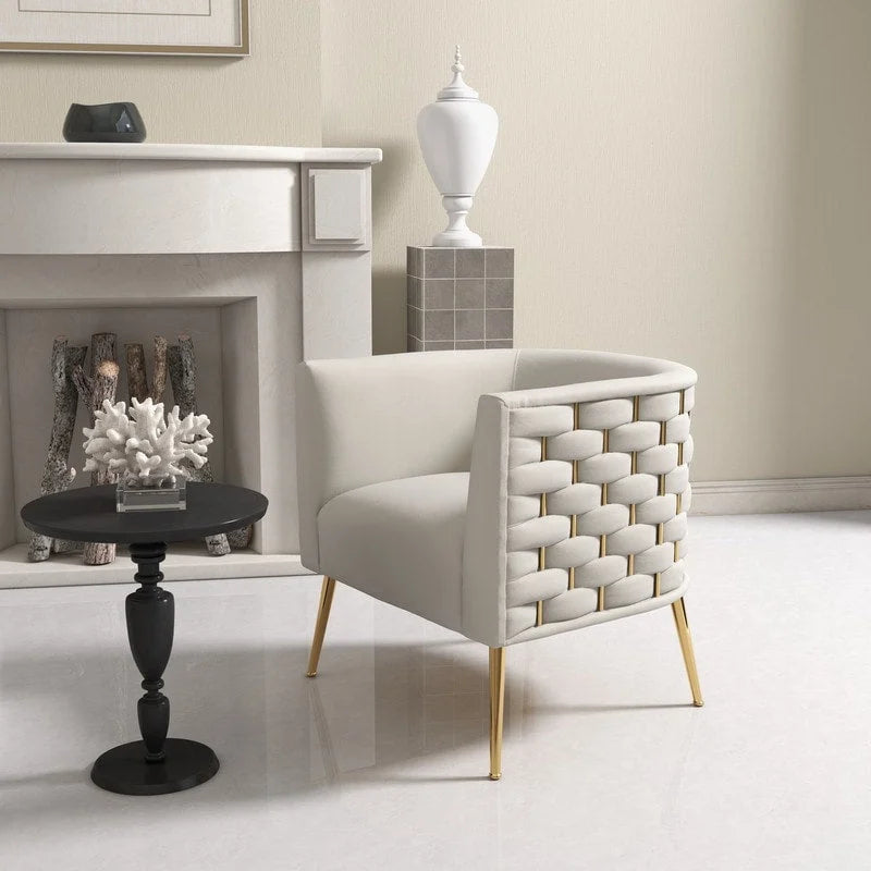 Lot de 2 fauteuils d'appoint en velours capitonné style Mid-Century avec pieds dorés