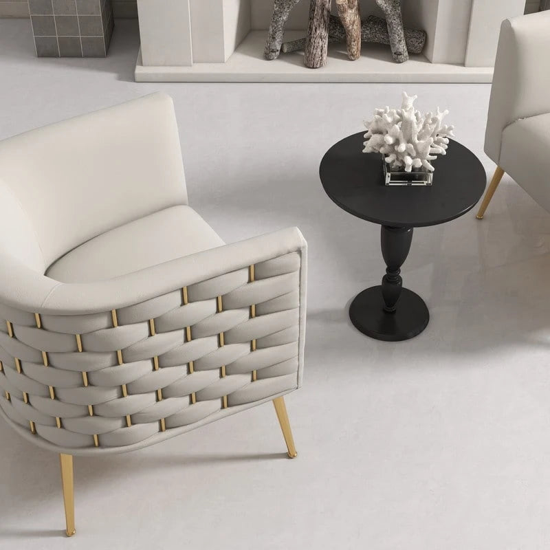 Lot de 2 fauteuils d'appoint en velours capitonné style Mid-Century avec pieds dorés