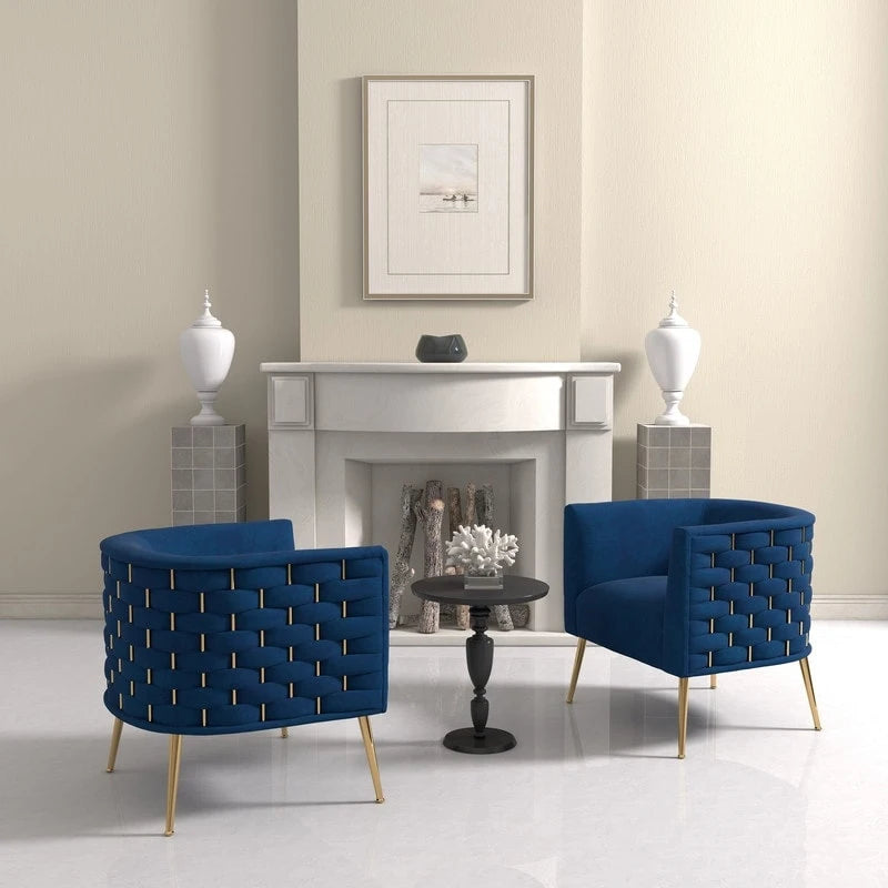 Lot de 2 fauteuils d'appoint en velours capitonné style Mid-Century avec pieds dorés