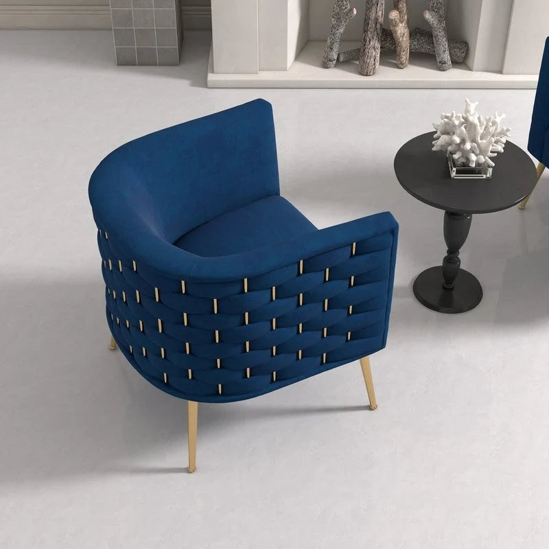 Lot de 2 fauteuils d'appoint en velours capitonné style Mid-Century avec pieds dorés
