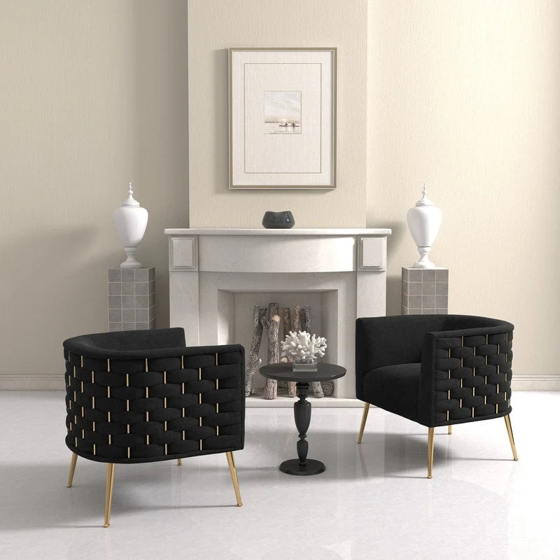 Lot de 2 fauteuils d'appoint en velours capitonné style Mid-Century avec pieds dorés
