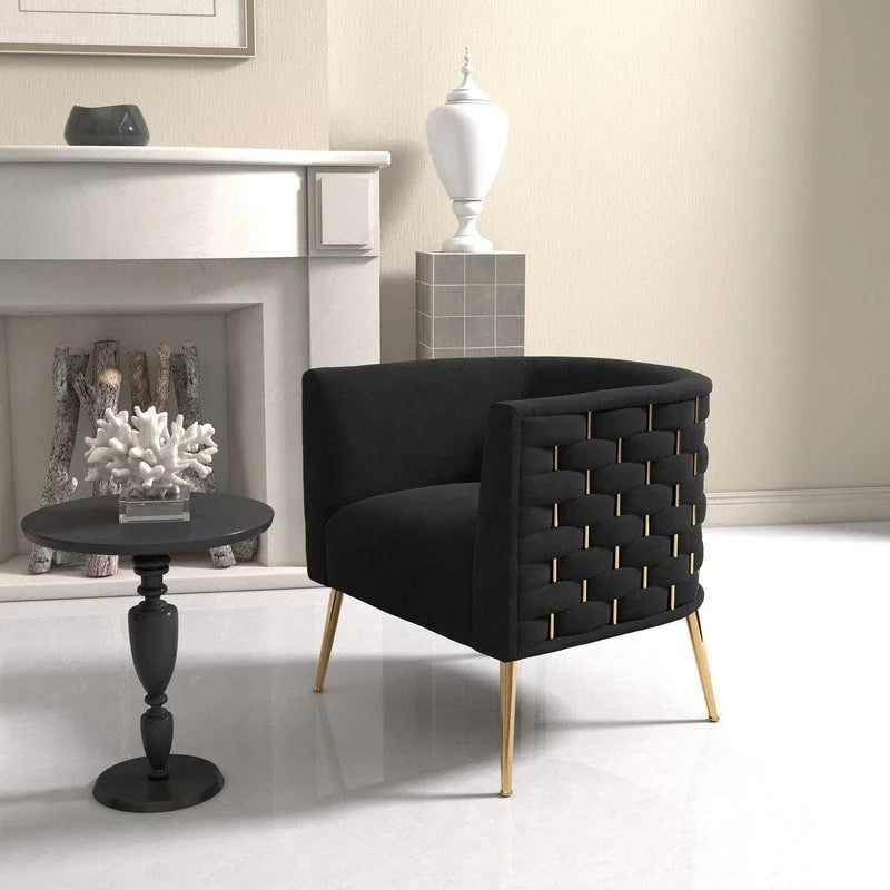 Lot de 2 fauteuils d'appoint en velours capitonné style Mid-Century avec pieds dorés