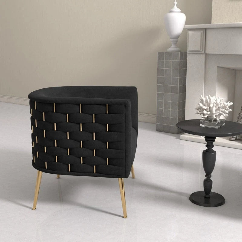 Lot de 2 fauteuils d'appoint en velours capitonné style Mid-Century avec pieds dorés
