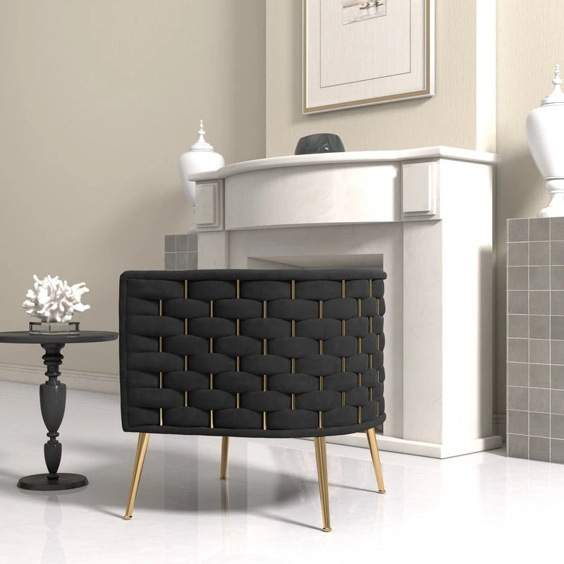 Lot de 2 fauteuils d'appoint en velours capitonné style Mid-Century avec pieds dorés