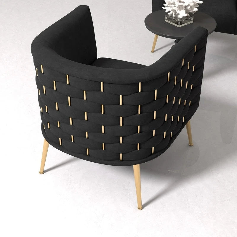 Lot de 2 fauteuils d'appoint en velours capitonné style Mid-Century avec pieds dorés