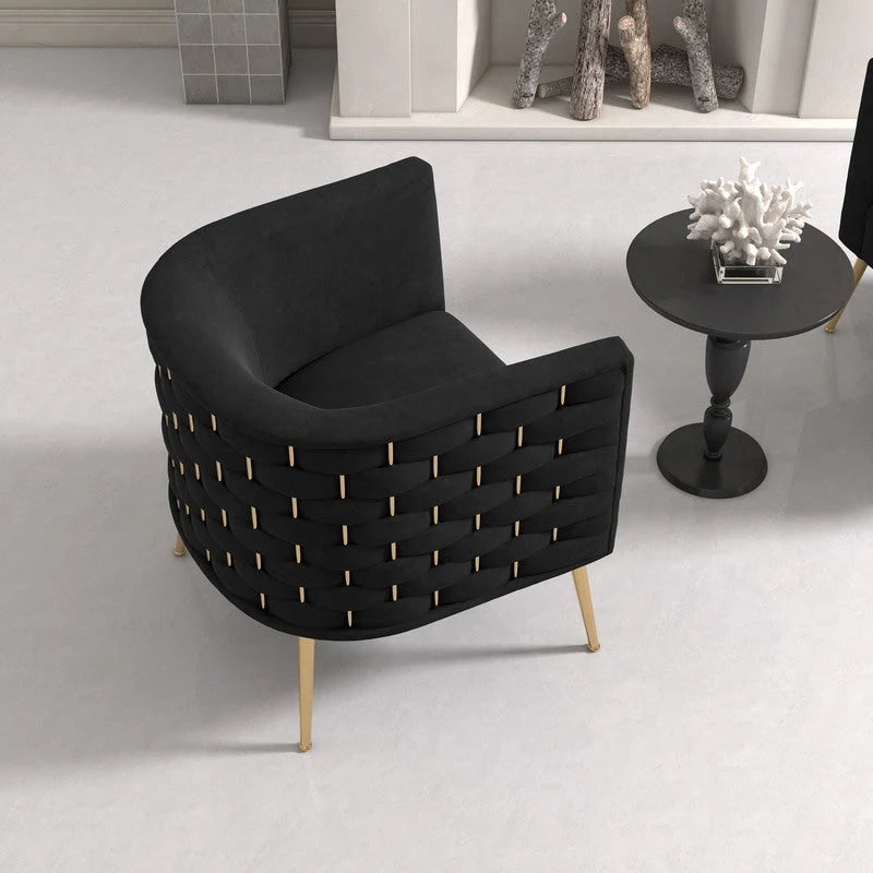 Lot de 2 fauteuils d'appoint en velours capitonné style Mid-Century avec pieds dorés