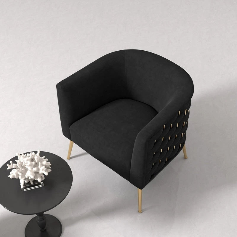 Lot de 2 fauteuils d'appoint en velours capitonné style Mid-Century avec pieds dorés