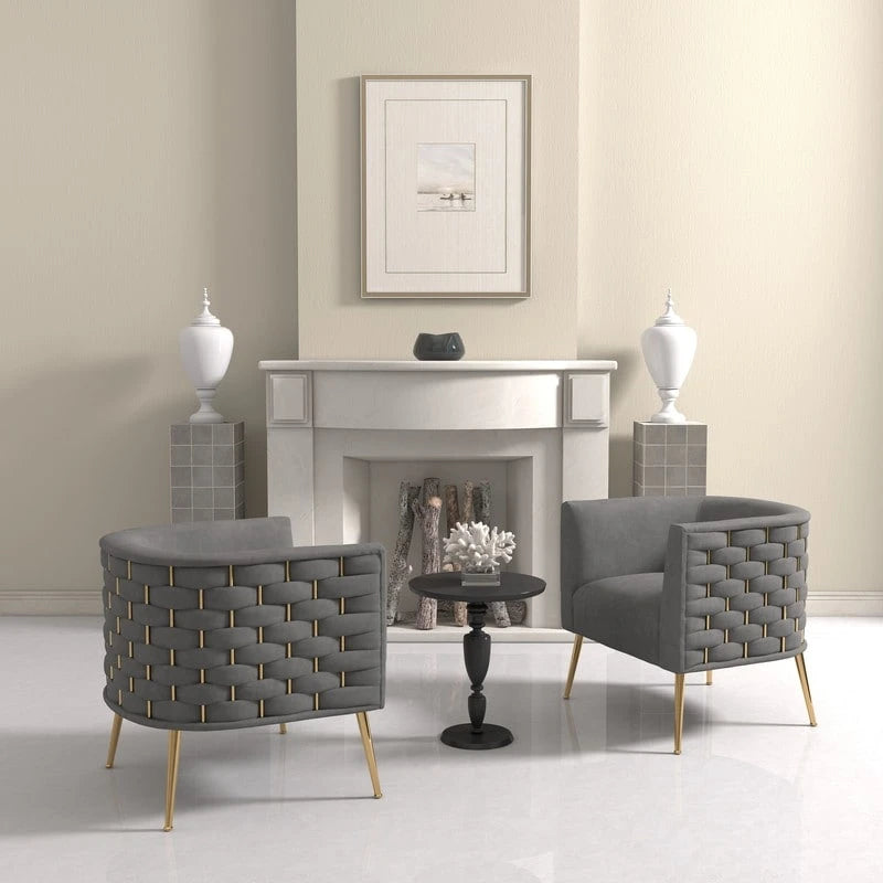 Lot de 2 fauteuils d'appoint en velours capitonné style Mid-Century avec pieds dorés