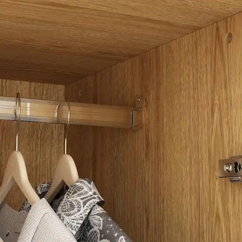 Armoire à deux portes et deux tiroirs avec tringle, imitation bois