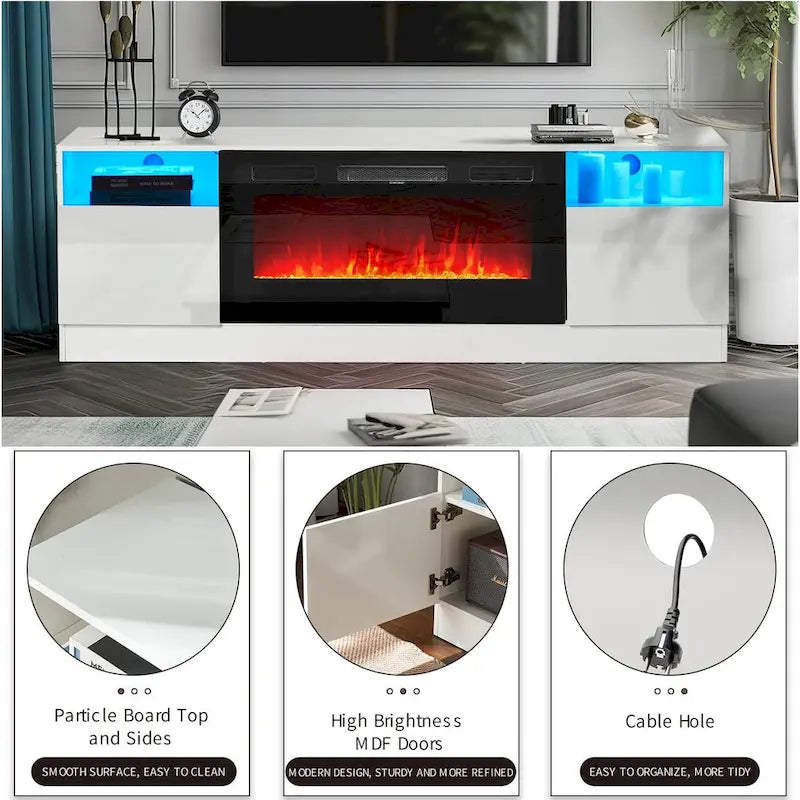 Meuble TV de 70 pouces avec cheminée électrique de 36 pouces