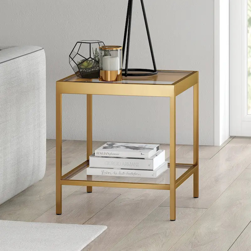 Table d'appoint carrée moderne en métal et verre