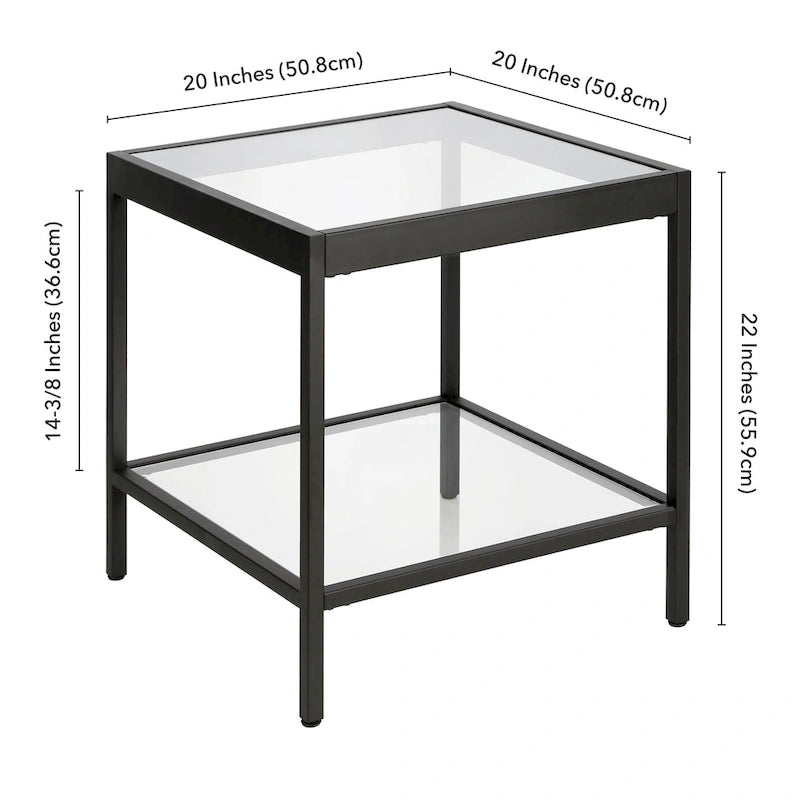 Table d'appoint carrée moderne en métal et verre