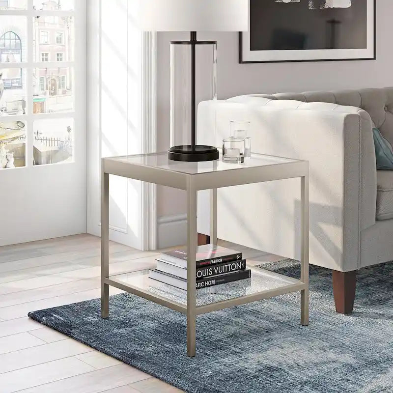 Table d'appoint carrée moderne en métal et verre