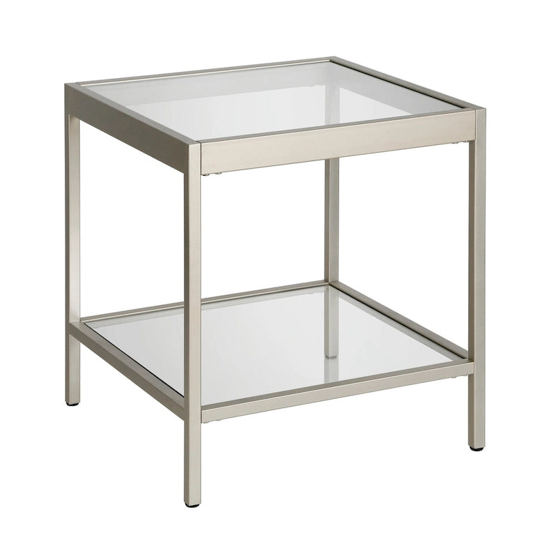 Table d'appoint carrée moderne en métal et verre