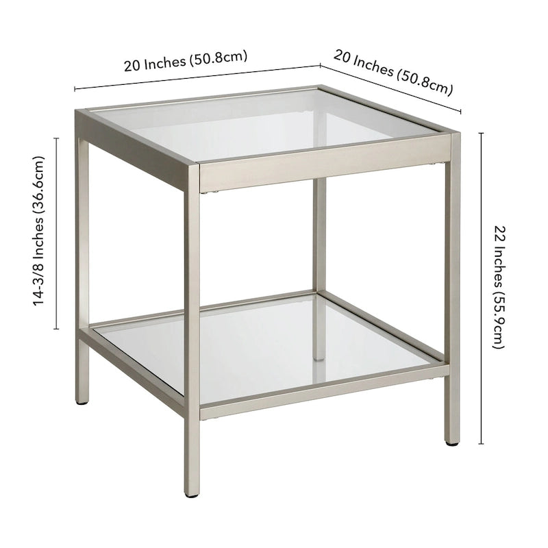 Table d'appoint carrée moderne en métal et verre