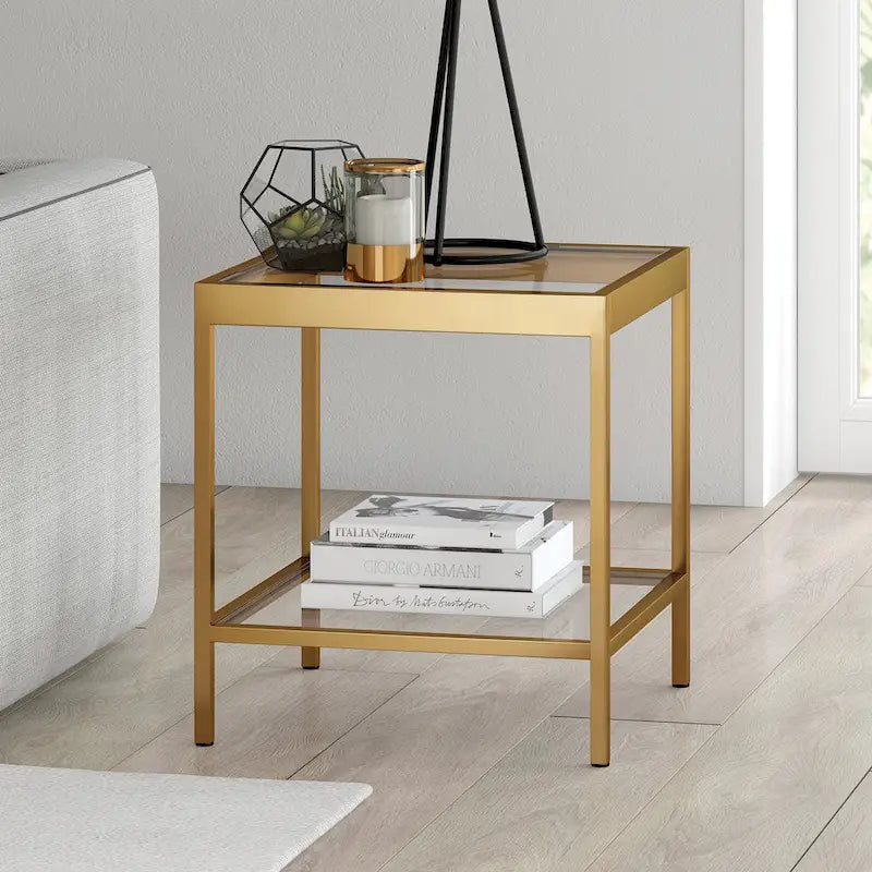 Table d'appoint carrée moderne en métal et verre