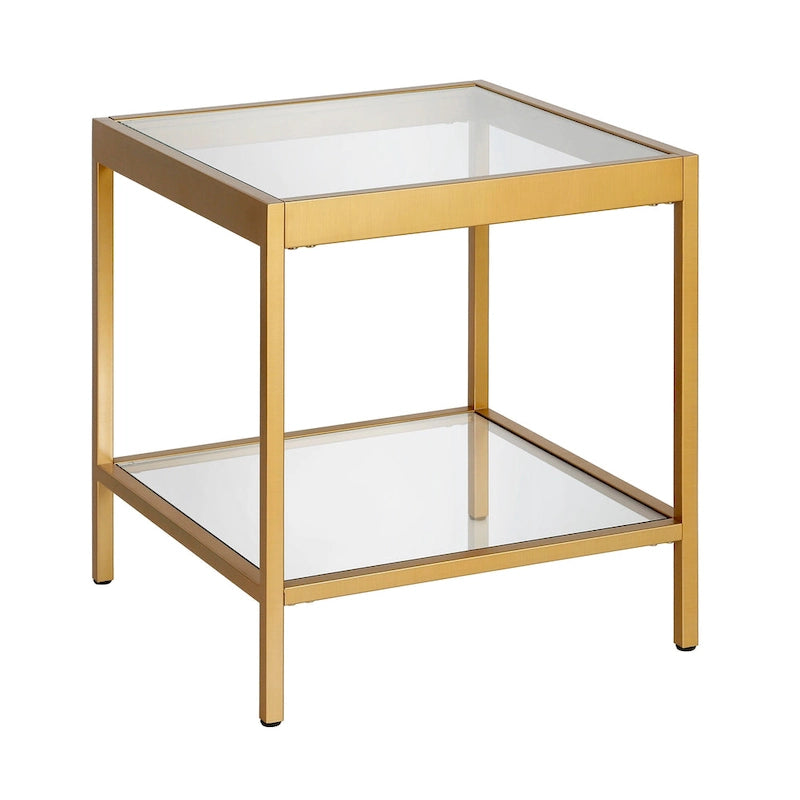 Table d'appoint carrée moderne en métal et verre