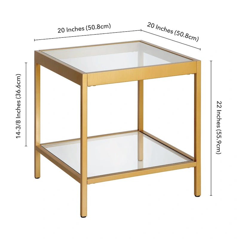 Table d'appoint carrée moderne en métal et verre